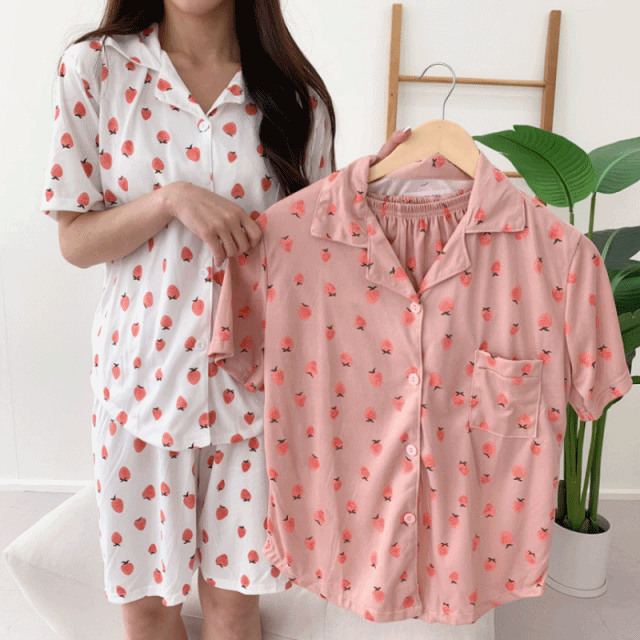 [무배/잠옷set] 딸기베리 포켓 셔츠 파자마 잠옷 세트 2color