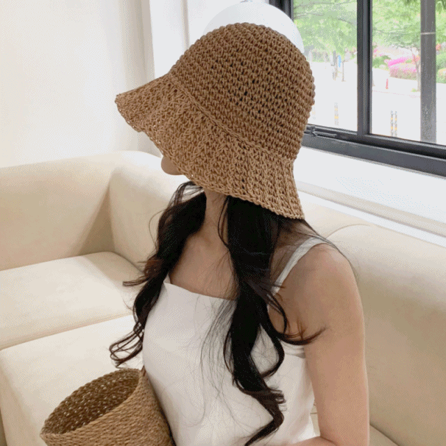 [MD추천!] 베이직 짜임 라탄 밀짚 여름 버킷햇 벙거지 모자 3color