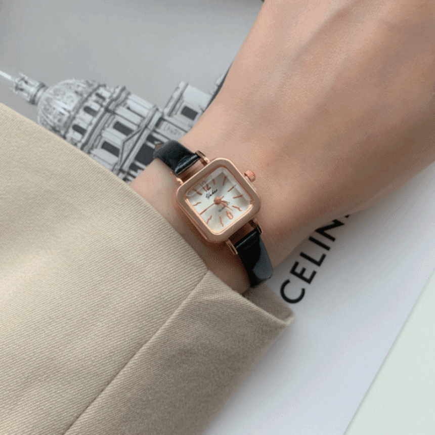 [데일리템] 에나멜 미니사각 여성 손목시계 5color