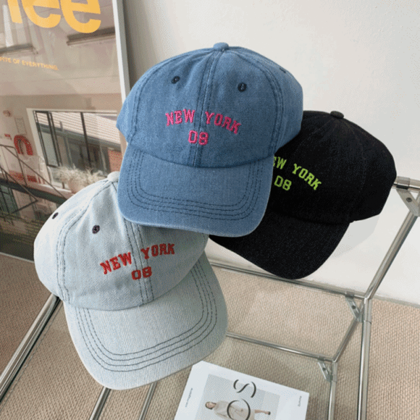 [무배/당일출고] 데님 스티치 뉴욕 자수 볼캡 캠프캡 모자 3color