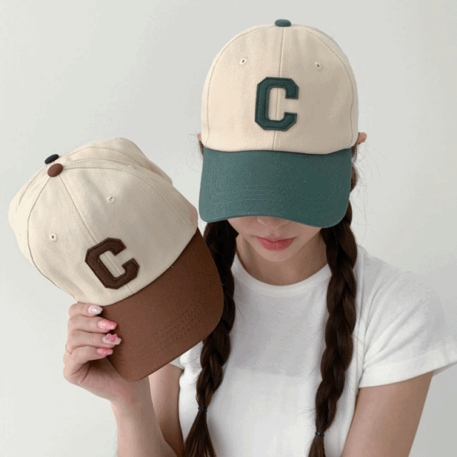[무배] 베이직 배색 C 알파벳 볼캡 모자 3color
