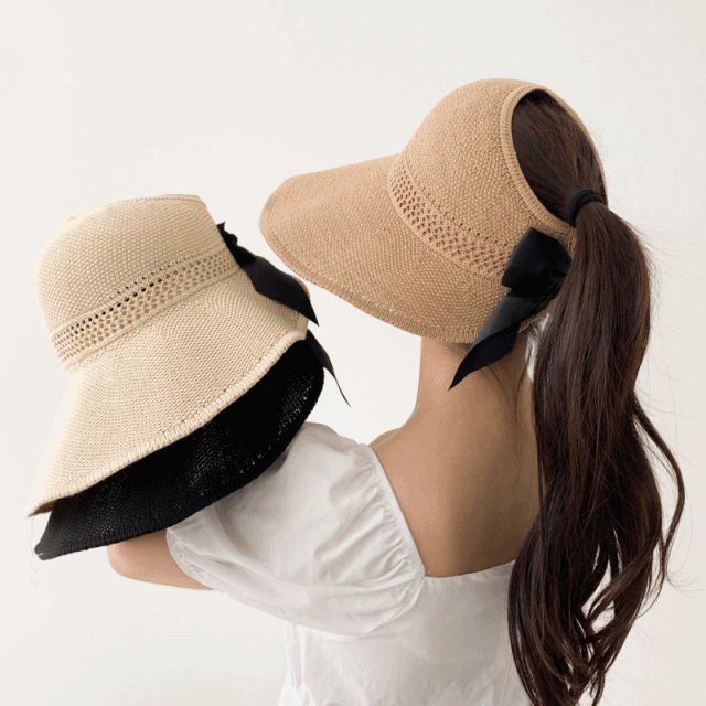[무배] 벨크로 라피아햇 여름 썬캡 밀짚 챙 모자 3color