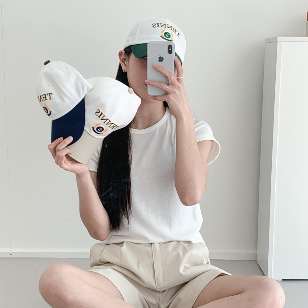 [국내제작] ﻿테니스 배색 레터링 볼캡 모자 3color