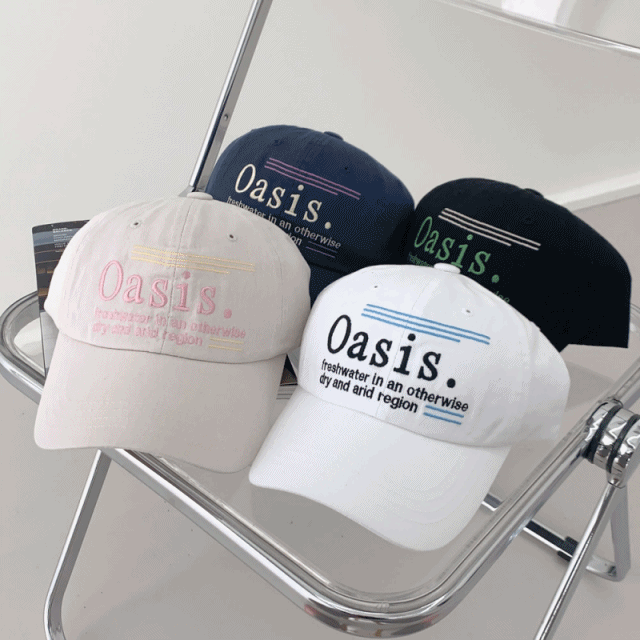 [국내제작] 오아시스 라인 자수 레터링 볼캡 모자 3color