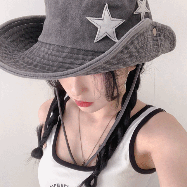[투웨이] 웨스턴 워싱 스타 빈티지 y2k 사파리 벙거지 버킷햇 모자 4color