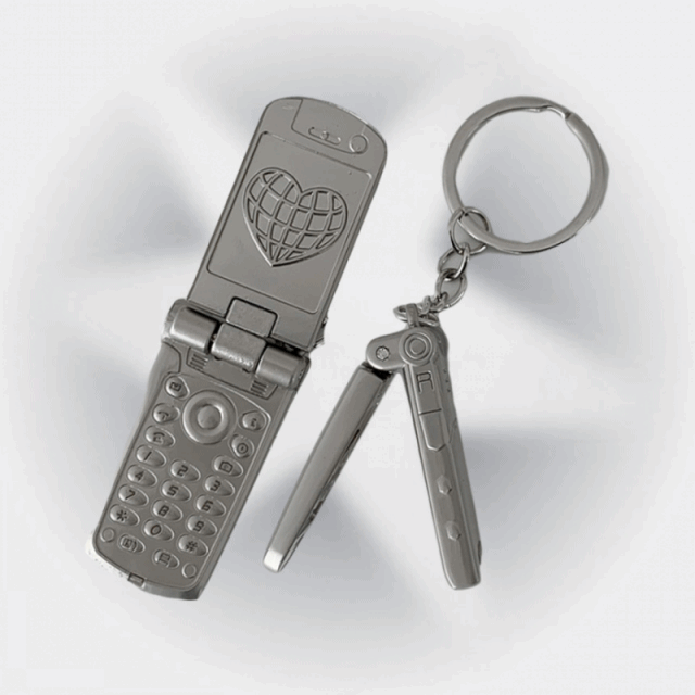 [y2k] 폴더폰 하트 실버 핸드폰 가방 열쇠고리 미니 키링