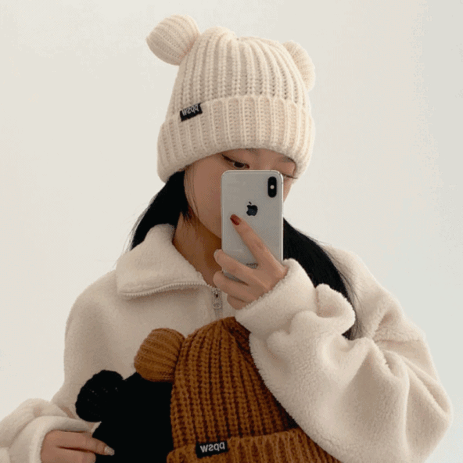 [귀욤핏] 펌프 베어 니트 뜨개 귀여운 곰돌이 겨울 짜임 비니 모자 3color