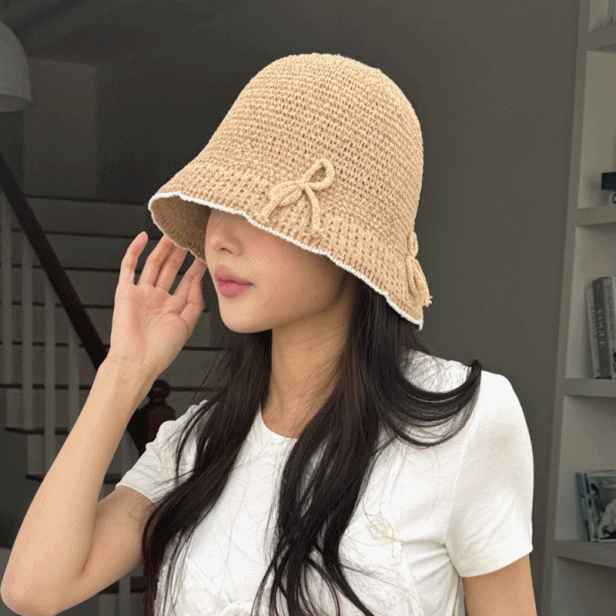 콤마 리본 배색 라인 여름 벙거지 모자 3color